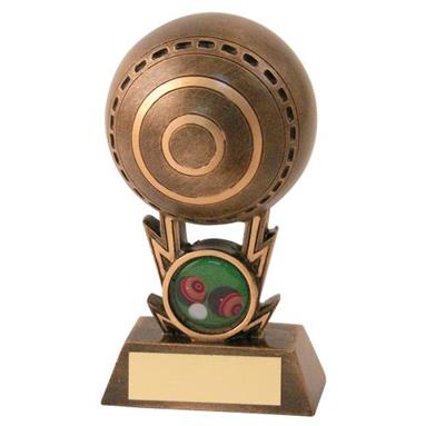 JR7-RF433 Bronze/Gold Lawn Bowl On Strikes Trophy (1In Centre)