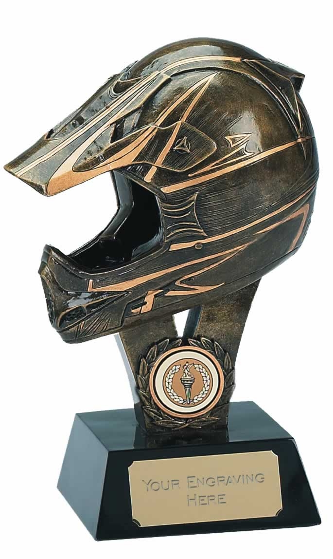 Antique Gold Resin Motor Racing Helmet with Gold Trim - 7.25 inch - Flat Back - A327B