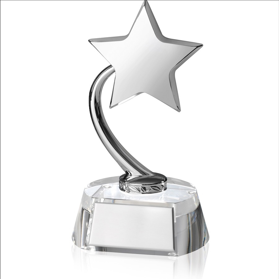 Silver Finish Shooting Star on clear Crystal Base - TZ016