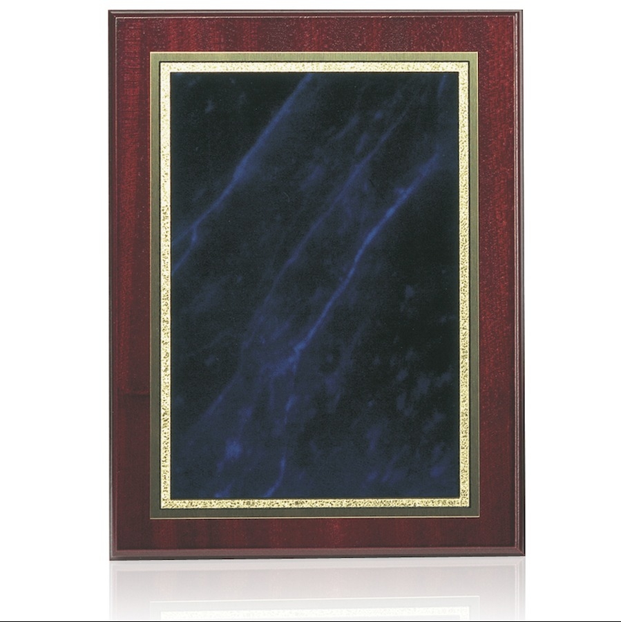 Mahogany Finish Blue Marble Mist Brass Fronted Plaques - 4 sizes - BP01