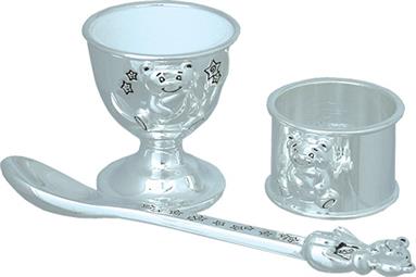 Twinkle Twinkle Silver Plated Egg Cup, Napkin & Spoon Set