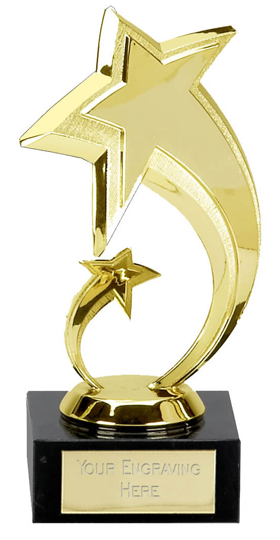 SHOOTING STARS GOLD COLOUR TROPHY ENGRAVED FREE CONGRATULATIONS AWARD TROPHIES 
