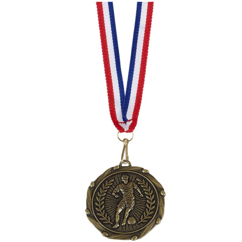 FREE ENGRAVING &P&P 45mm Combo45 Gold  Football Medal with RWB Ribbon 1-100qty 