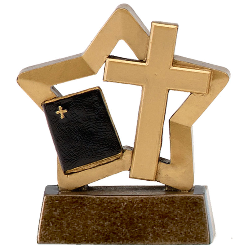 Lot de 10 religieux Bible & Croix Mini Star Trophy 8 cm Gravure Gratuite A1625 GMS 