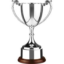 Great Value Endurance Nickel Plated Cup on Wooden Base with Nickel Plated Plinthbands