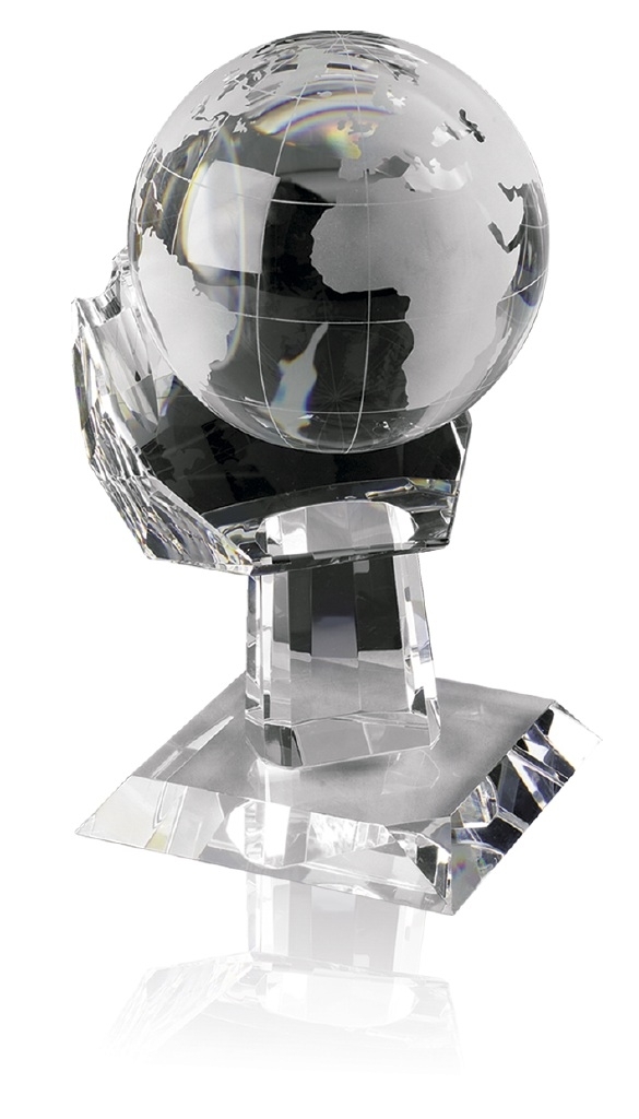 Optical Crystal Globes on Palms - Available in 3 sizes