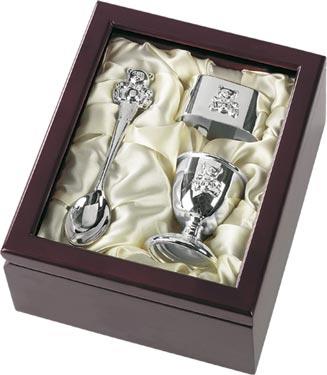 3 Piece Egg Cup, Spoon & Napkin Ring Set - Silver Plated