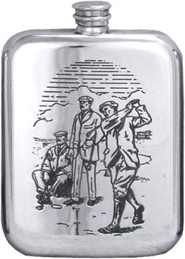Stamped Pewter Hip Flask - 'Golfers'
