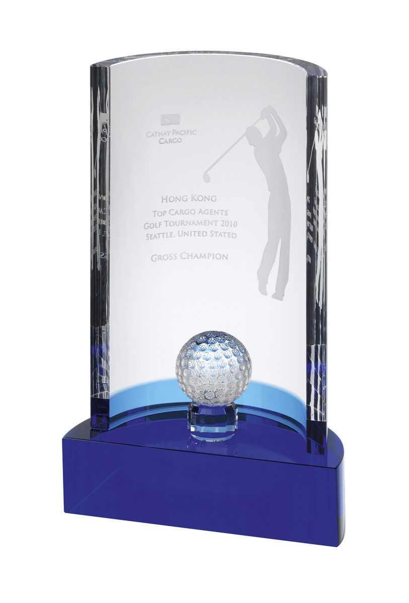 AC166 Blue and Clear Optical Crystal Golf Award