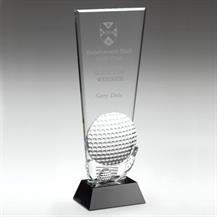 CBG7 Clear Glass Golf Plaque With Club+Ball Detail On Black Base 