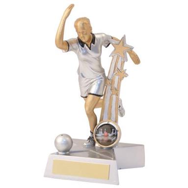 JR14-RF897 Silver/Gold/Black Resin Female Ten Pin 'Star Action' Figure Trophy