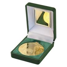 JR23-TY62 Green Velvet Box+Gold Gaelic Football Medal Trophy 