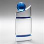 Clear/Blue Domed Glass Plaque With Blue Globe thumbnail