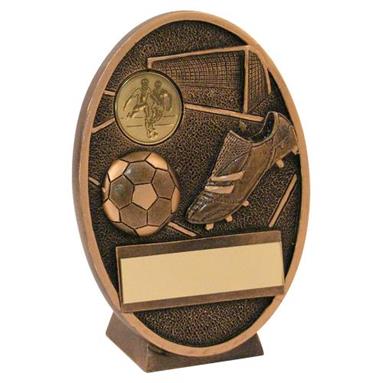 Bronze/Gold Football+Boot Oval Plaque Trophy (1In Centre)