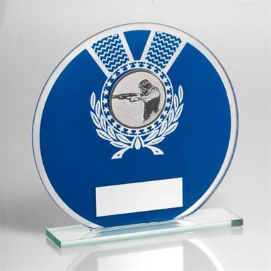 Jade Glass Round Plaque(Blue/Silver) With Shooting Insert Trophy