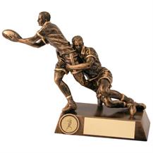 Bronze/Gold Double Rugby 'Tackle' Figure Trophy JR4-RF122