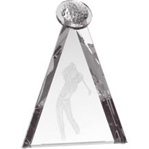 Half Crystal Golf Ball on Crystal Pyramid with Engraved Golfer
