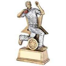 Red Cricket Bowler Figure With Star Backing Trophy