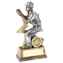 Brz|Pew|Red Cricket Fielder Figure With Star Backing Trophy (1in Centre) - 7in