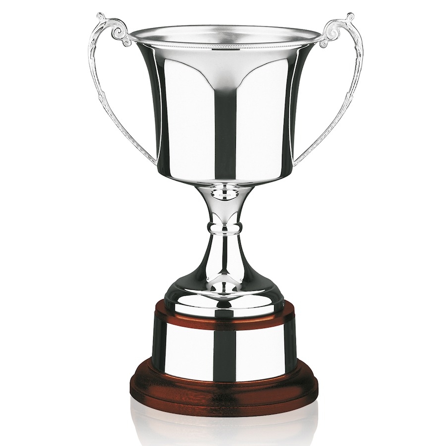 Hallmarked Silver Trophy Cup Mounted on Solid Mahogany Base S1970