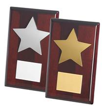 Gold and Silver Finish Metal Stars on Wooden Plaques with Engraving Plates - TZ011