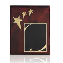 Gold Finish Triple Star Award Plaque with Solid Brass Engraving Plate - TZ012