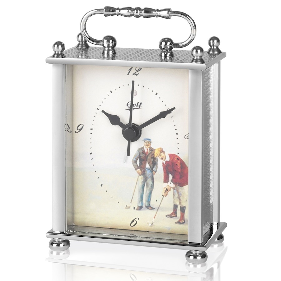 Silvertone Beaded Design Golf Themed Carriage Clock - JG004