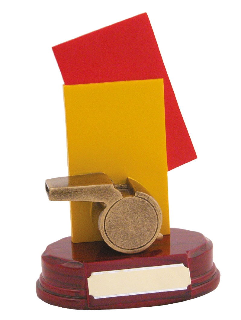 FOOTBALL SOCCER WHISTLE REFEREE LINESMAN AWARD TROPHY ENGRAVED FREE RED YELLOW 